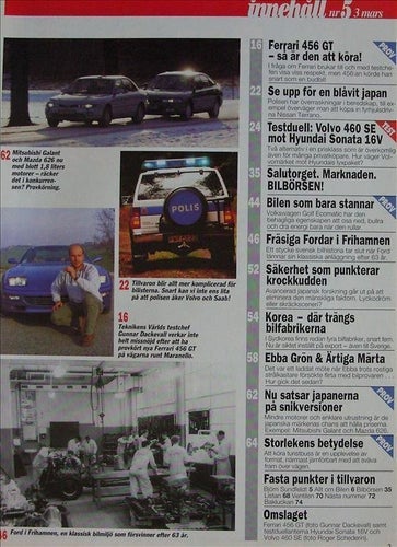 TEKNIKENS VÄRLD 1994/5.Ferrari.Volvo 460.Hyundai.VW Golf Ecomatic.Mazda 626.For