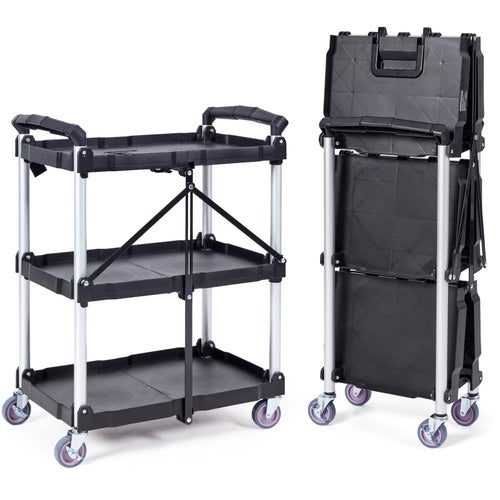 Fällbar Rullvagn 3 Hyllor Förvaring & Transport 75 kg Lastkapacitet