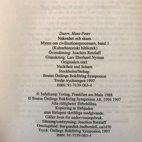NAKENHET OCH SKAM Hans Peter Duerr 1997