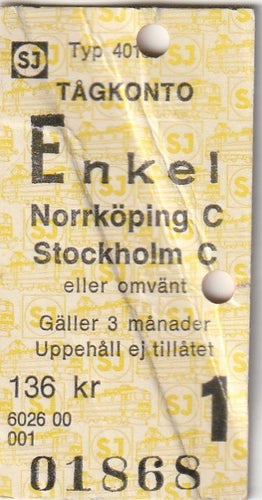 Tågbiljett Norrköping- Stockholm