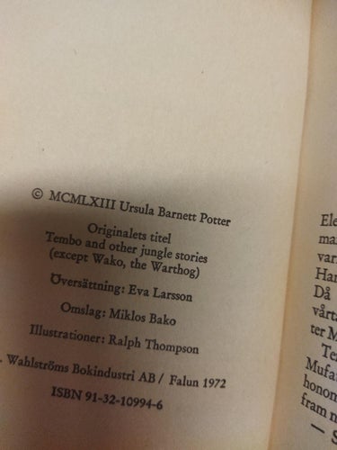 Djungel ungarav Ursula B. Potter. bok. Very Fine plus