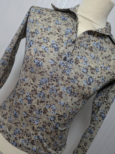 Vintage / retro TGL Stockholm beige, blå, brun skjorta, storlek 38