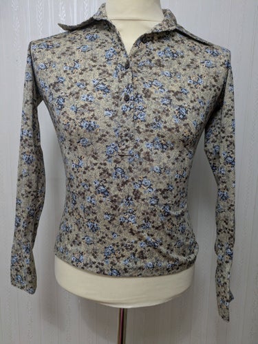 Vintage / retro TGL Stockholm beige, blå, brun skjorta, storlek 38