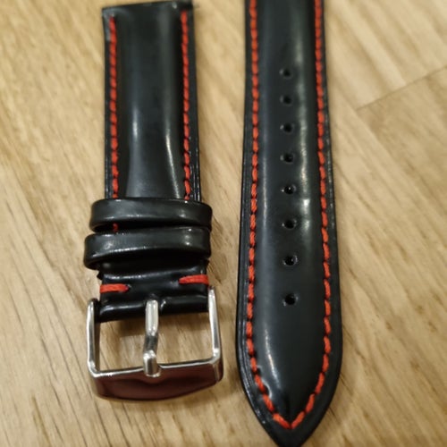 18mm svart röd söm, Läderarmband