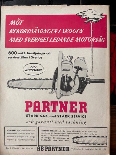 Motorsåg Partner 1960 annons vintage