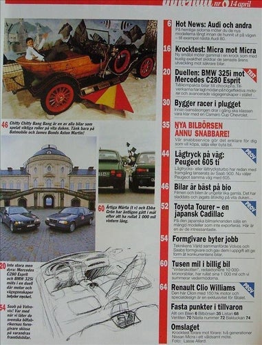 TEKNIKENS VÄRLD 1994/8.Audi 80.BMW 325i.Mercedes C280.Tourer.Clio Williams.