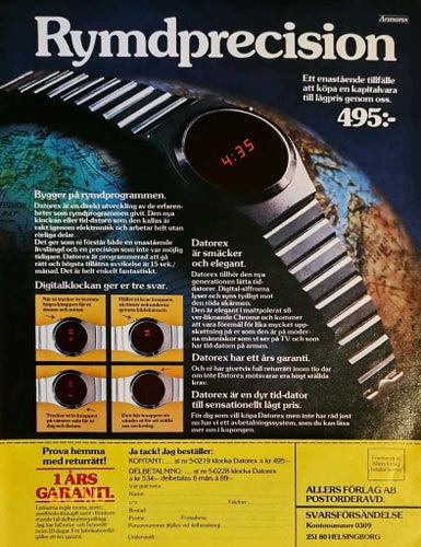 DATOREX DIGITALKLOCKAN - RYMDPRECISION, TIDNINGSANNONS 1976