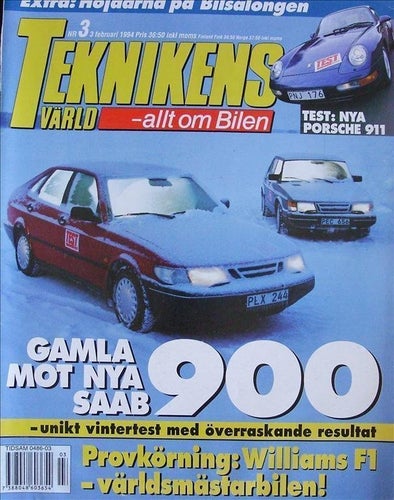 TEKNIKENS VÄRLD 1994/3.Jaguar.Porsche 911.franco Sbarro.Brroklands.Saab 900.