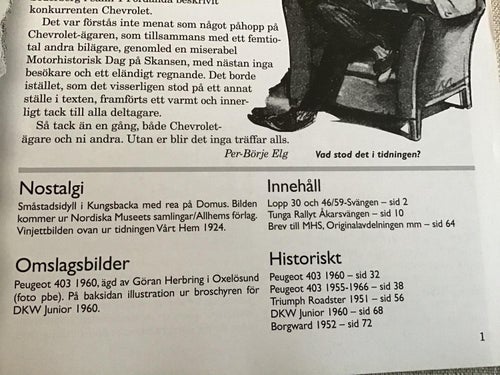 MOTORHISTORISKT MAGASIN NR 5 2004 PEUGEOT 403 1960,TRIUMPH ROADSTER DKW,BORGWARD
