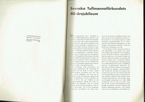 Minnesskrift vid Svenska tullmannaförbundets 40-årsjubileum