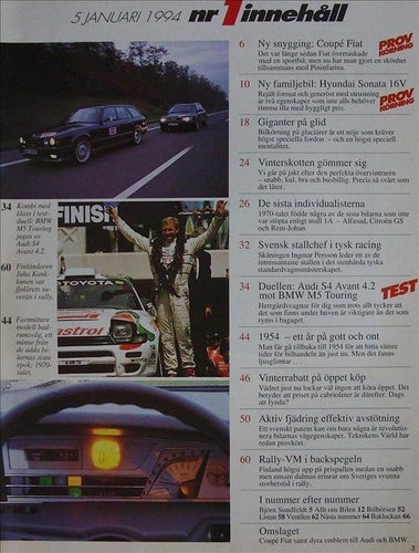 TEKNIKENS VÄRLD 1994/1.Juha Kankunen.Ingmar Persson.Alfasud.Volvo 343, Audi, BM