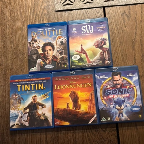 5 Blu-ray filmer: Dolittle, SVJ, Tintin, Lejonkungen, Sonic The Hedgehog