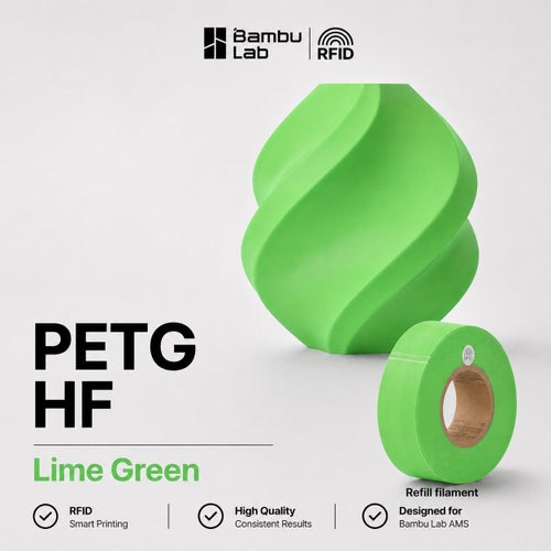 Bambu Lab PETG HF Lime Green Filament, 1.75 mm, 1 kg Refill