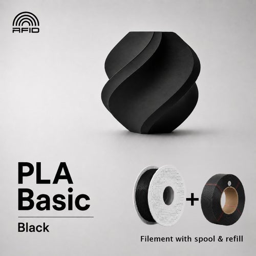 Bambu Lab PLA Basic Black / Svart – 2 x 1 kg Paket (1 med Spole + 1 Refill)