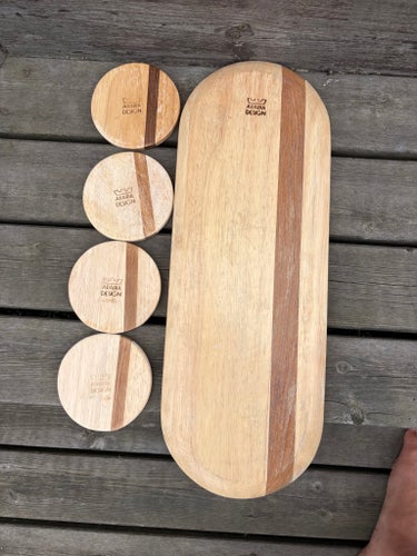ARABIA DESIGN Retro Serveringsfat & 4 Glasunderlägg Trä Set Finland
