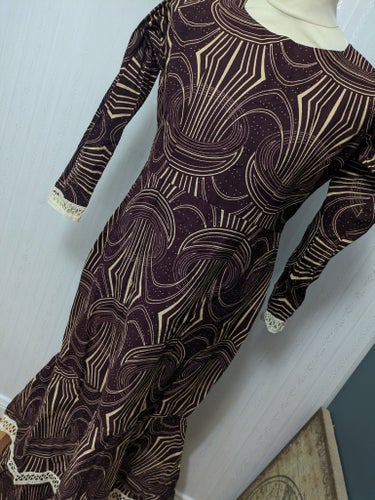 Homemade maxi dress with geometric art deco pattern