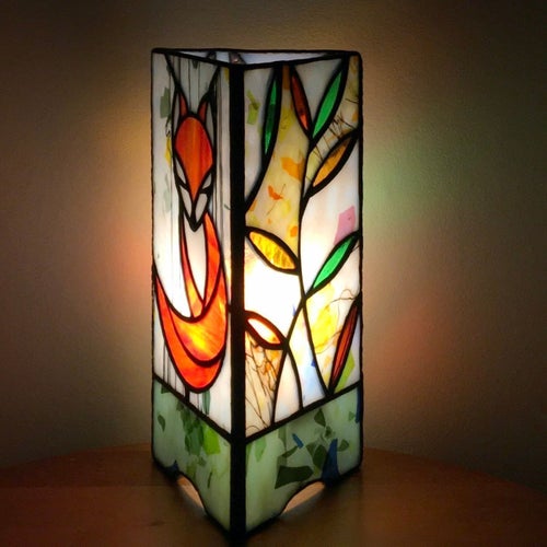 Handgjord Målat Glas Bordslampa Nattljus "Fox"