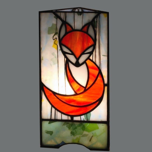 Handgjord Målat Glas Bordslampa Nattljus "Fox"