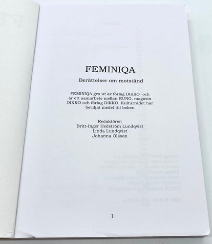 Feminiqa - Berättelser om motstånd. Antologi av Red. Britt-Inger Hedström Lundqu