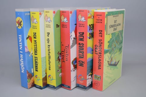6st Tintin VHS - Hajsjön , Den Svarta Ön , Mystiska Stjärnan - Svenskt tal