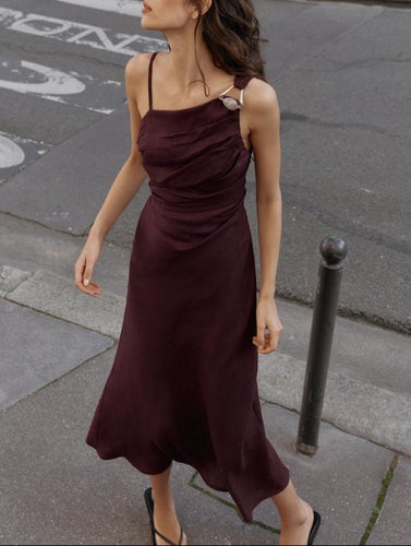 Ny draperad Zara klänning, 100% linne, strl M