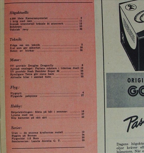 TEKNIKENS VÄRLD 1956/6.Lancia.Tatra.Gismo.Nash Rambler.Douglas Dragonfly.Uran.