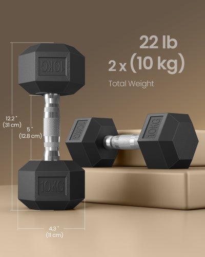 Hantelset, par sexkantiga hantlar, totalt 20 kg, träning, bläcksvart SYL010B01