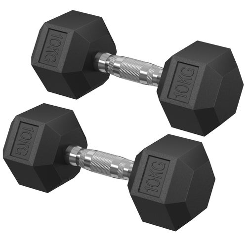 Hantelset, par sexkantiga hantlar, totalt 20 kg, träning, bläcksvart SYL010B01
