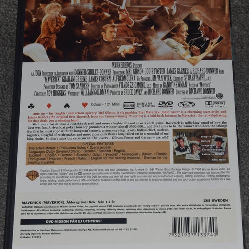 Maverick - 1994 - DVD - Mel Gibson - Jodie Foster - Svensk Text