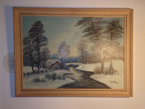 1920-30 TAL,SIGNERAD V. ÖBERG.. OLJA PÅ PANNÅ, MÅTT I RAM 717,5 X 58 CM.