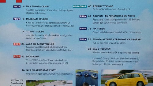 Teknikens Värld 24 2001: Toyota Camry + Avensis Verso, VW Sharan 1,8T + Golf GTI