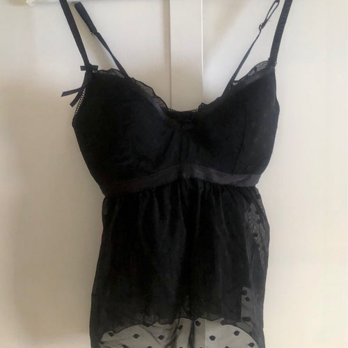 Lindex Ella In babydoll-linne 75 B – svart spets & rosetter – mycket fint skick