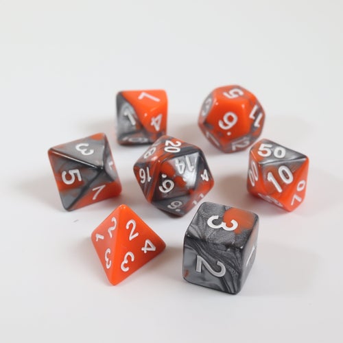 DND Tärningsset – 7st – RPG Bordsspel – Orange och Svart (R14)