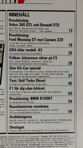 Teknikens Värld 19 1982: Ford Mustang GT, Chevrolet Camaro Z28, BMW R 100 RT