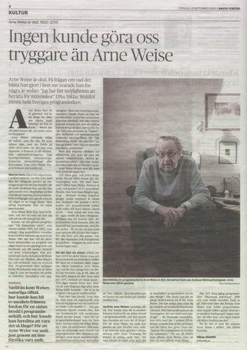 DAGENS NYHETER KULTUR - ARNE WEISE 1930-2019, DN 26 SEPTEMBER 2019
