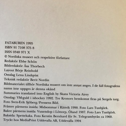 I GLÄDJE OCH SORG Nordiska Museets och Skansens årsbok FATABUREN 1995