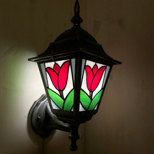 Stained Glass Outdoor Wall Light "Tulip" 2 stycken