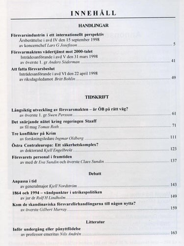 Försvarspolitik och försvarsindustri m.m. (Krigsvet 4/1998)