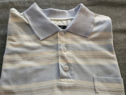 Ross River blå, vit, beige pikétröja, storlek L
