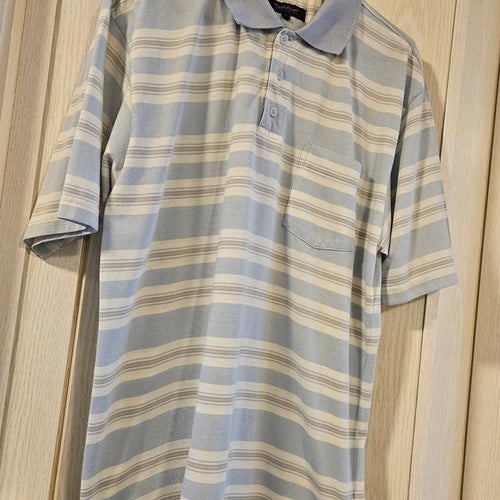 Ross River blå, vit, beige pikétröja, storlek L