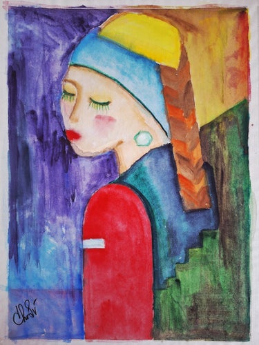 Abstract Watercolor Damsel with a Pearl, Christina Svensson Copyright