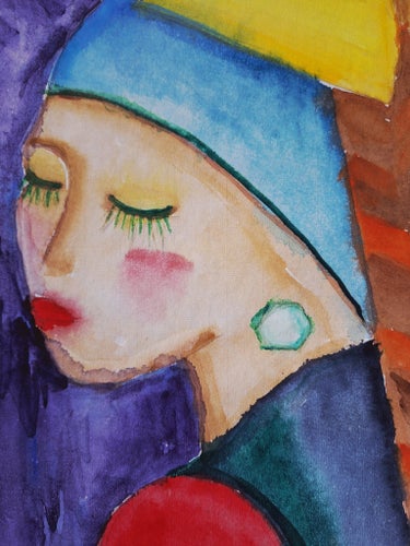 Abstract Watercolor Damsel with a Pearl, Christina Svensson Copyright