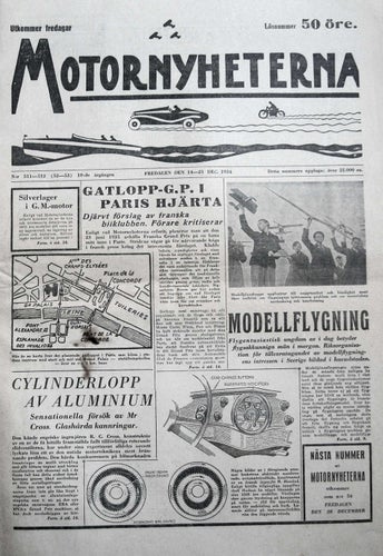Motornyheterna 1934-52-53 Grand Prix I Paris..Modellflyg