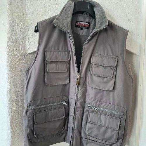 Vintage 90tal grå fiskeväst friluftsväst 90s grey utility gorpcore fleece vest