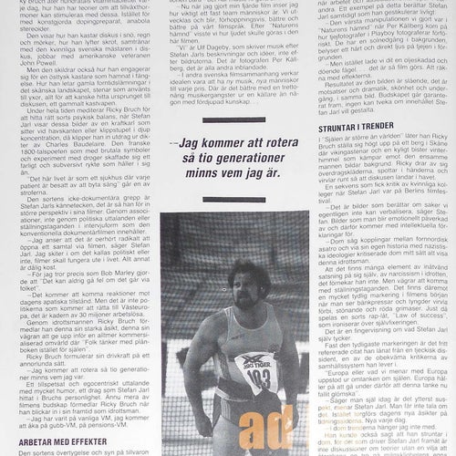 STEFAN JARL - 3-Sidor Bild/Text TIDNINGSARTIKEL 1985