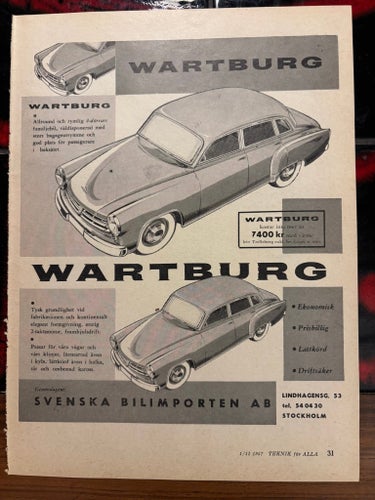 Wartburg annons från 1957