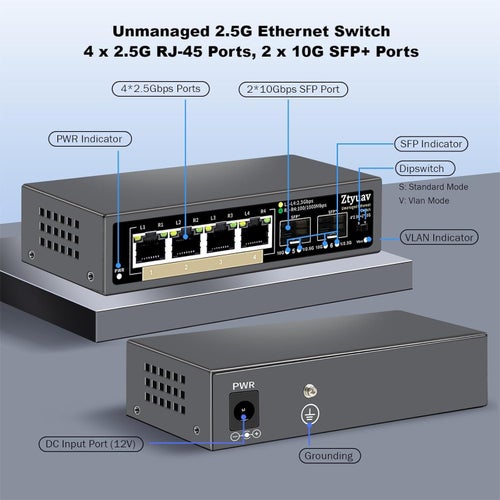 HELT NY - 2.5G Ethernet Switch med 4x 2.5G RJ-45 Portar och 2x 10G SFP+ Portar