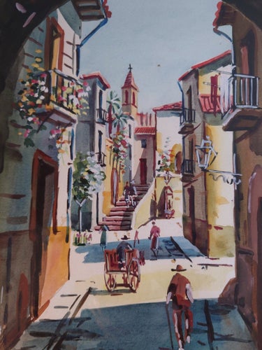 A. COLOMER, SIGNERAD AKVARELL. MYCKET FINT SKICK. MÅTT 50 x 35 CM. WATERCOLOR