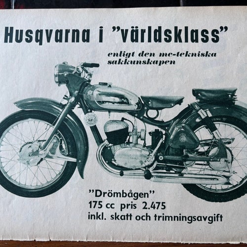 Husqvarna Drömbågen 175 cc 1953 annons