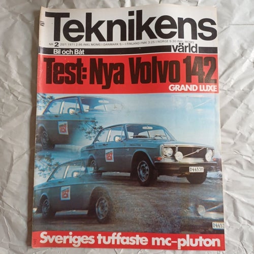 TEKNIKENS VÄRLD 1971, nr. 2, Volvo 142, A-Ford, Opel Commodore